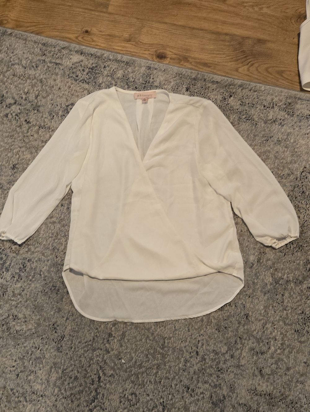 White Surplice V-Neck Blouse - Women Tops